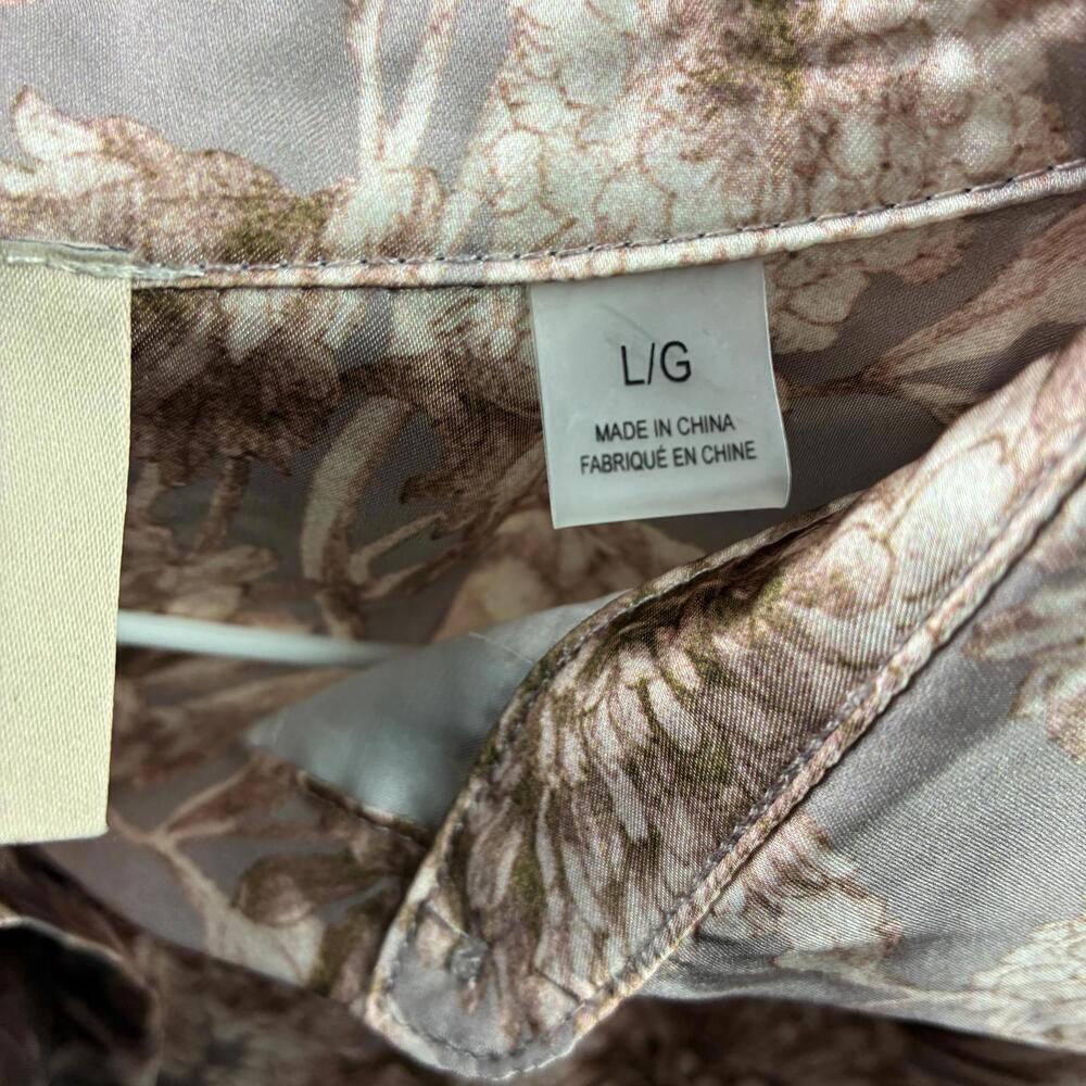 Elie. Elie Tahari Silky Neutral Gray Tan Floral Print Blouse Sz Lg - Picture 5 of 9